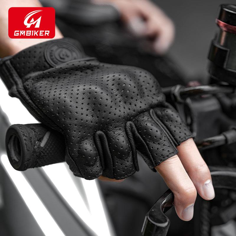 机车真羊皮手套覆古机车骑士装备骑行四季夏季半指防风透气防摔