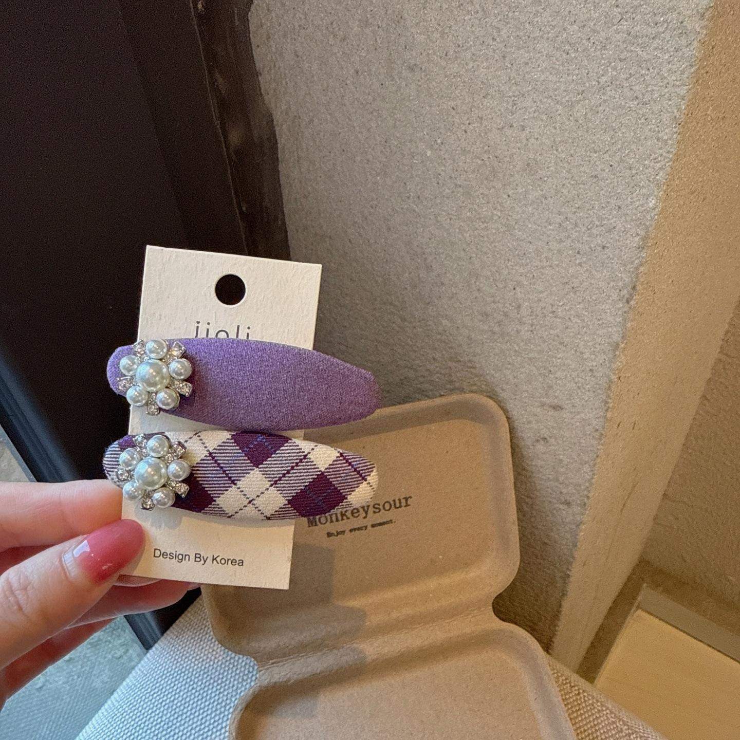 温柔香芋紫复古格纹珍珠花朵对夹少女刘海碎发bb夹气质侧边夹发饰,饰品/流行首饰/时尚饰品新,发饰,淘宝优惠券,粉丝福利购,淘宝优惠卷