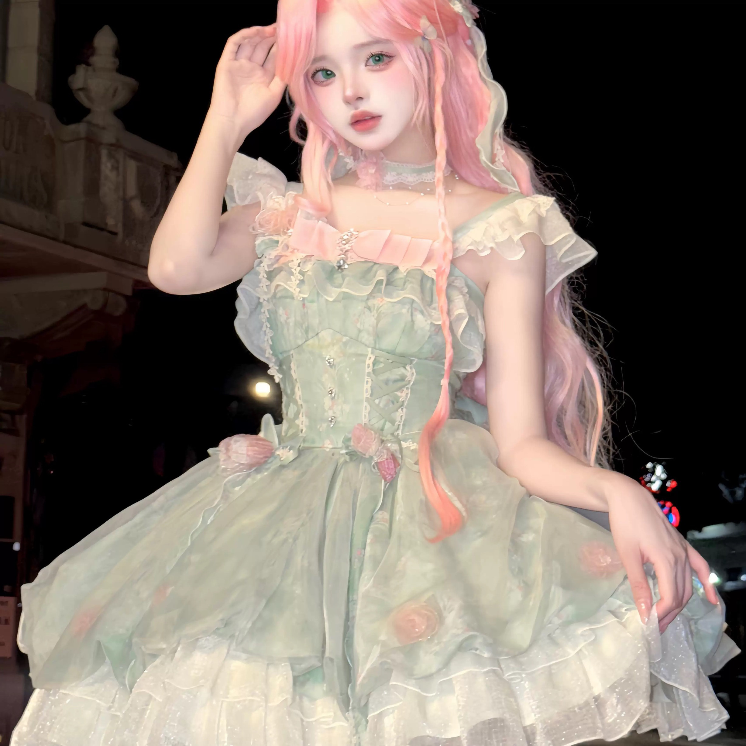 桔梗house小花仙春日感森林花园风少女甜美花苞短裙轻洋装图片