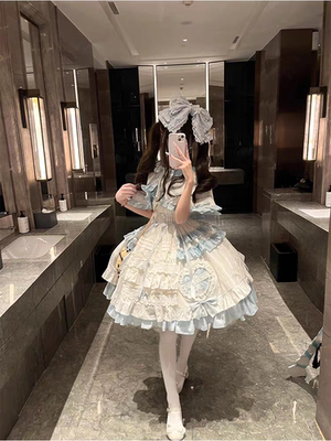 蓝白可爱打歌服doll感少女甜美爱心斗篷套装lolita裙洛丽塔日常