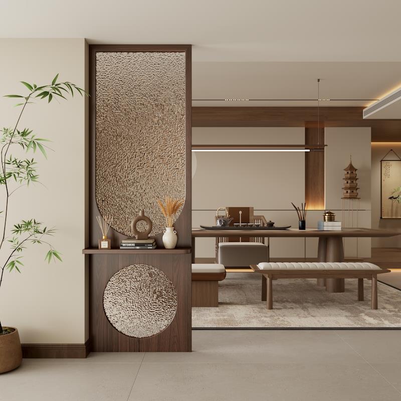 新中式水纹玻璃实木屏风定制隔断客厅入户玄关进门遮挡办公室座屏