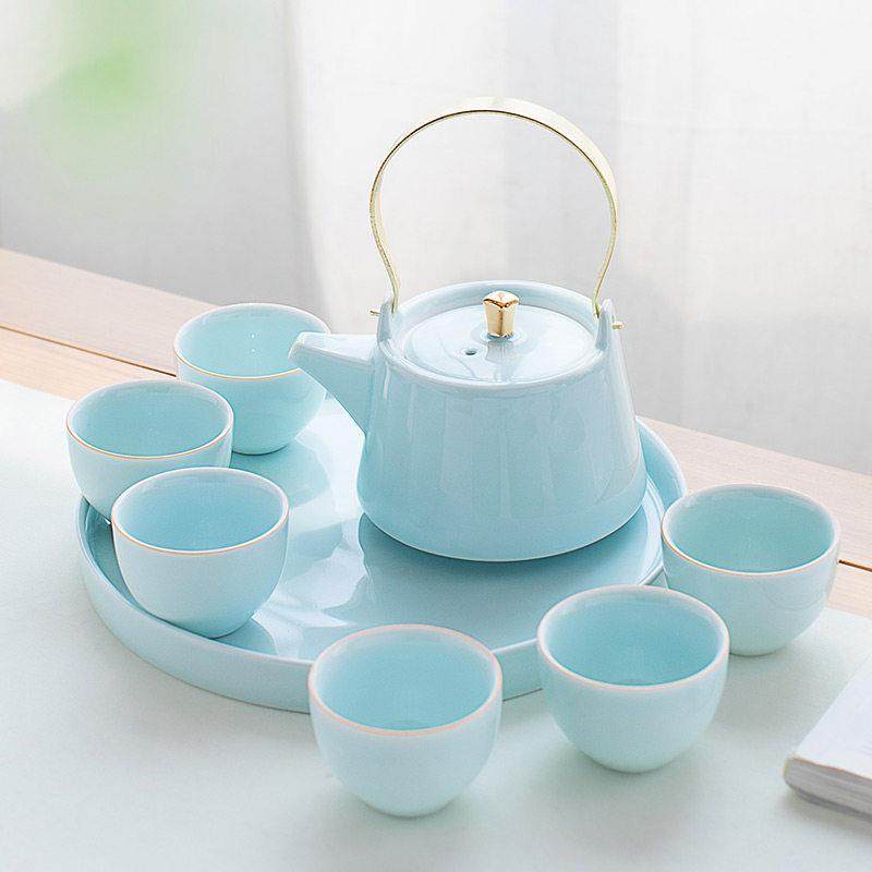 青瓷大号提梁壶陶瓷功夫茶具茶壶茶杯茶盘套装创意泡茶壶过滤内胆,餐饮具,功夫茶具,淘宝优惠券,粉丝福利购,淘宝优惠卷