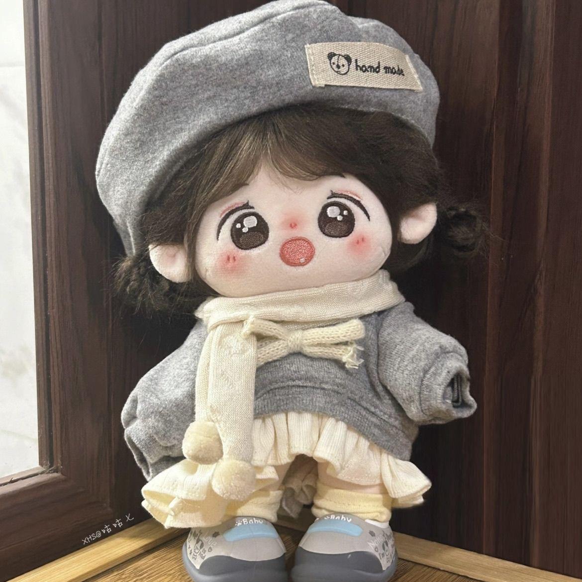 20cm新品“周刊少女”灰色套装娃衣可爱玩偶棉花娃娃换装娃衣着替