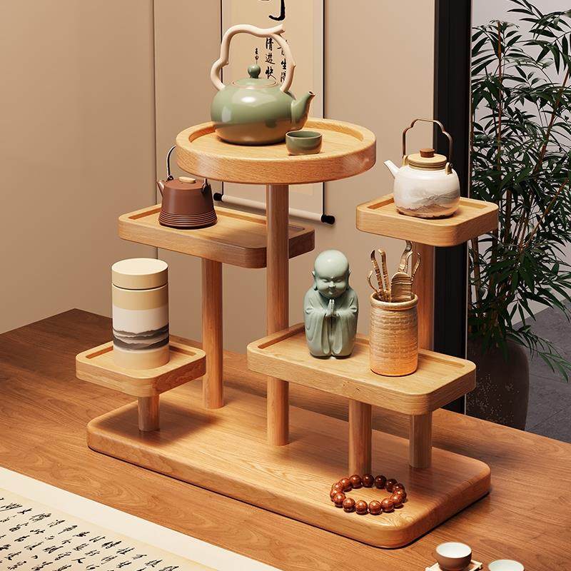 实木桌面置物架茶叶摆放架茶具茶杯陈列架新中式博古架储物收纳