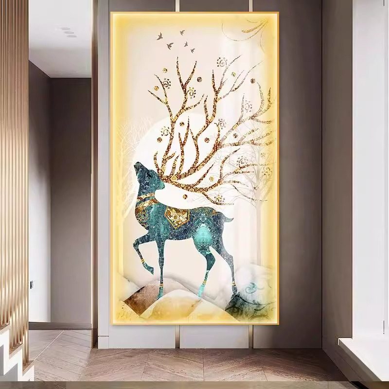 玄关客厅装饰画金麋鹿带灯画沙发