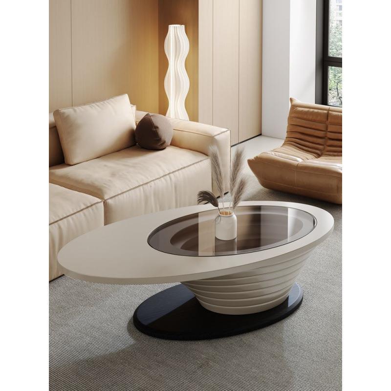 深渊小户型茶几轻奢现代高级家用客厅新款玻璃椭圆形极简简约茶桌