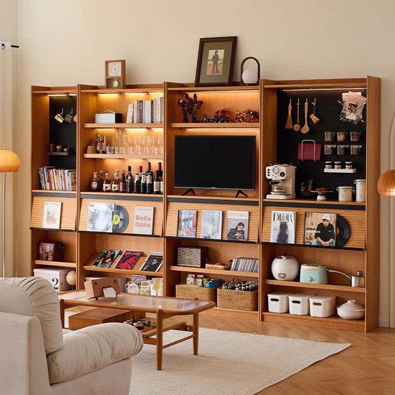 北美樱桃木原木书柜黑胡桃木全实木置物架一体落地组合书架展示柜