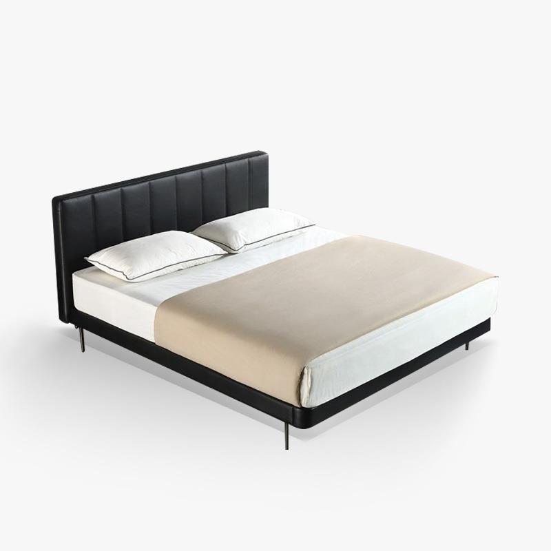 极简真皮床轻奢简约网红设计床头层真皮主卧室双人1.8婚庆大床