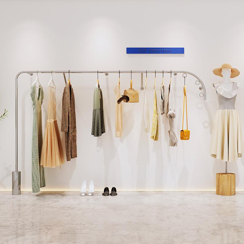 服装店展示架陈列道具童装展示架女装店货架上墙不锈钢挂衣架创意