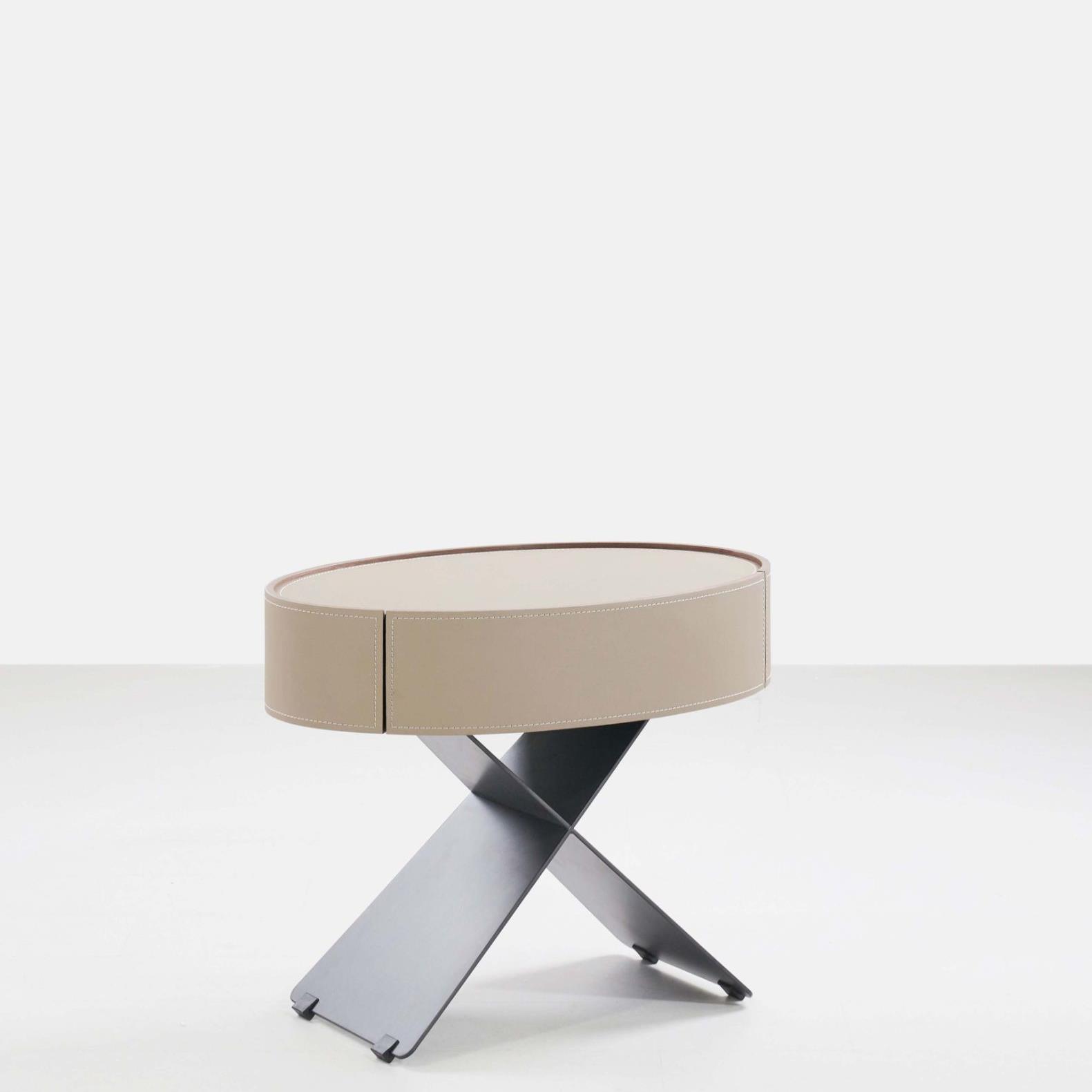 5V意式轻奢床头柜实木卧室客厅圆形边几样板房奶油小茶桌储物收纳