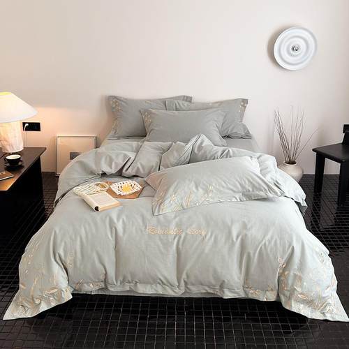 高端轻奢全棉磨毛四件套纯棉绣花被套床笠春秋款四季通用床上用品