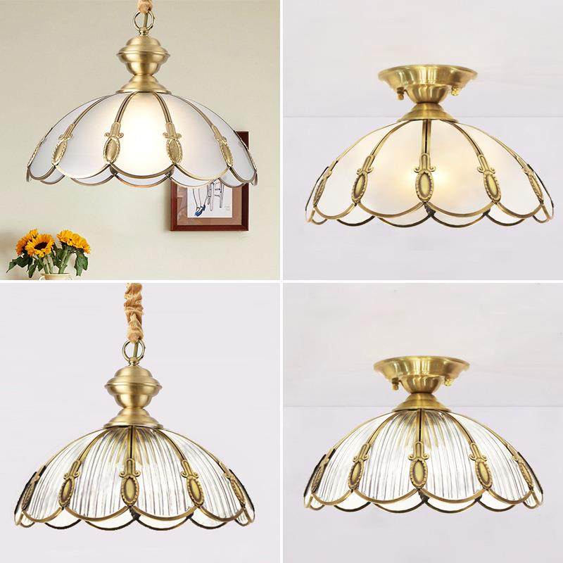 全铜美式水晶吊灯床头卧室纯铜欧式客厅主卧护眼钢化玻璃复古灯具