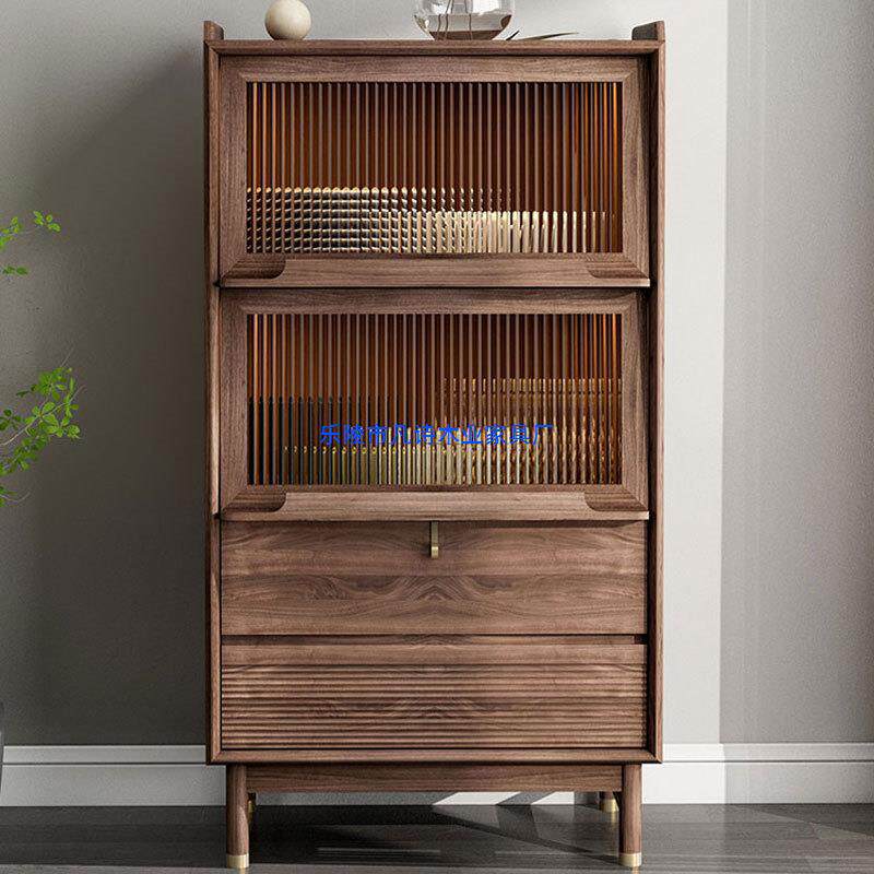 北欧黑胡桃木餐边柜简约客厅电视边柜现代翻门床边收纳斗柜