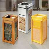 酒店大理石垃圾桶海棠角座地烟灰桶不锈钢四菱角垃圾筒带烟灰缸