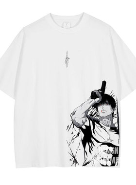 咒术t恤水洗做旧印花美式复古 伏黑甚尔短袖夏宽松潮牌男装