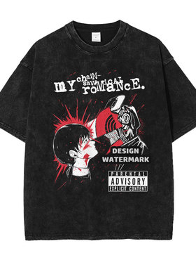 动漫电锯人t恤水洗做旧印花美式复古 电次短袖夏季宽松潮牌男装