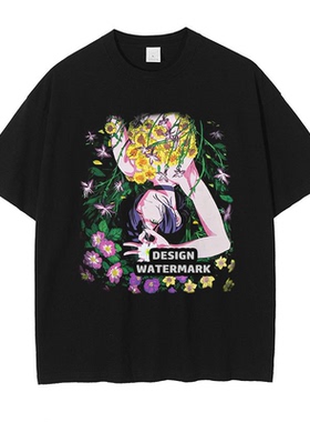 动漫电锯人t恤水洗做旧印花美式复古 电次 蕾塞短袖宽松潮牌男装