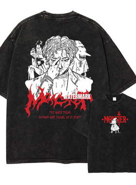 MONSTER怪物t恤水洗做旧天马医生印花短袖美式复古夏季宽松男装