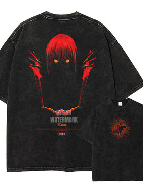 电锯人t恤水洗做旧印花美式复古 玛奇玛短袖夏季宽松男女同款