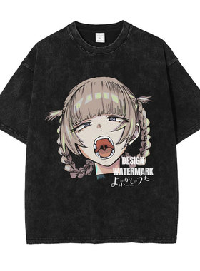 动漫彻夜之歌t恤水洗做旧印花美式复古 七草荠短袖夏季宽松女