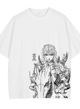 剑风传奇t恤水洗做旧印花美式复古 格里菲斯短袖夏季宽松男装