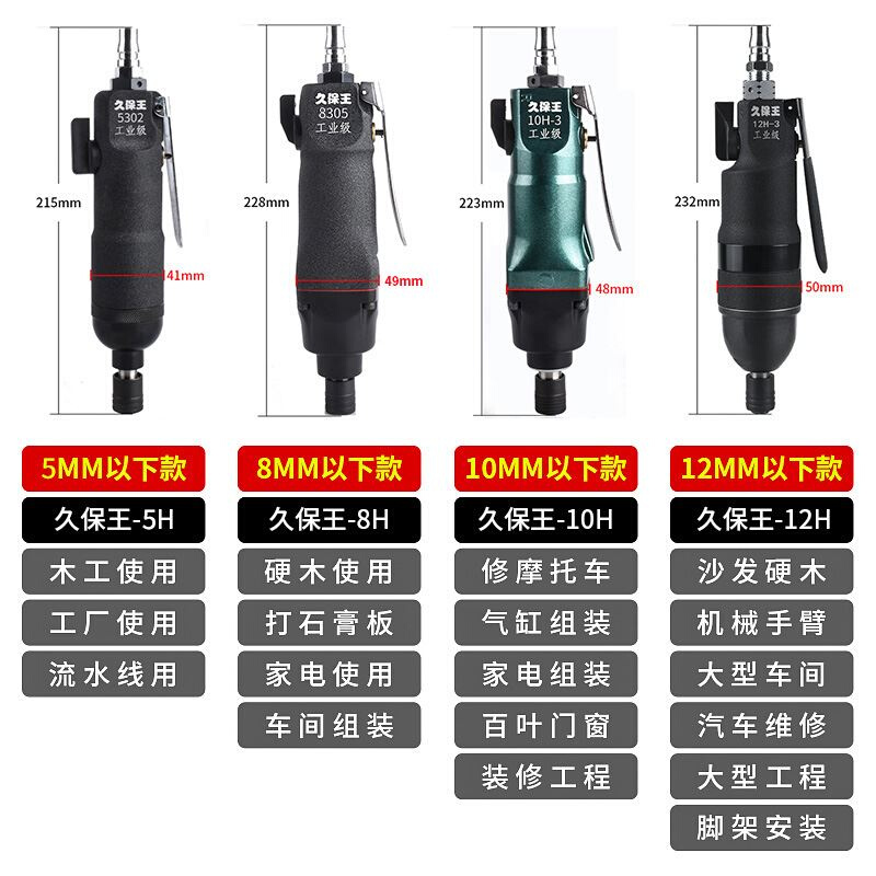 。久保王工业级风批气动螺丝刀风动气批枪工具气动螺丝批强力螺丝