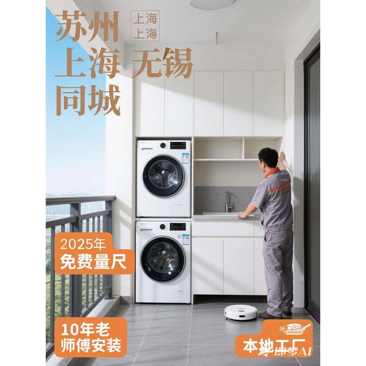 苏州上海无锡全铝蜂窝板阳台柜洗烘套装一体柜双洗衣机烘干机衣柜