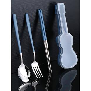 小学生户外餐具，刻字儿童筷子，勺子和叉子一套三件套不锈钢便携