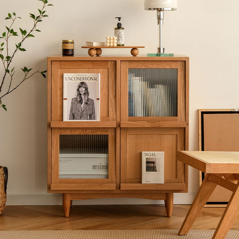 北欧全实木黑胡桃木书架储物架简约现代置物边架组合樱桃木白橡木