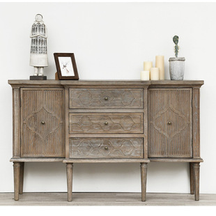 美式 白橡木雕花储物柜客厅餐厅餐边柜民宿碗柜出口家具 乡村风格