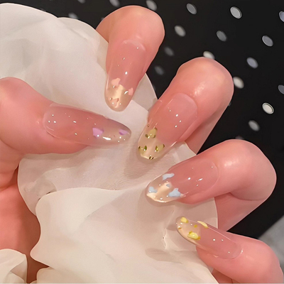 儿童穿戴甲网红爆款中长款学生党2025新款高级感手工指甲贴冰透裸