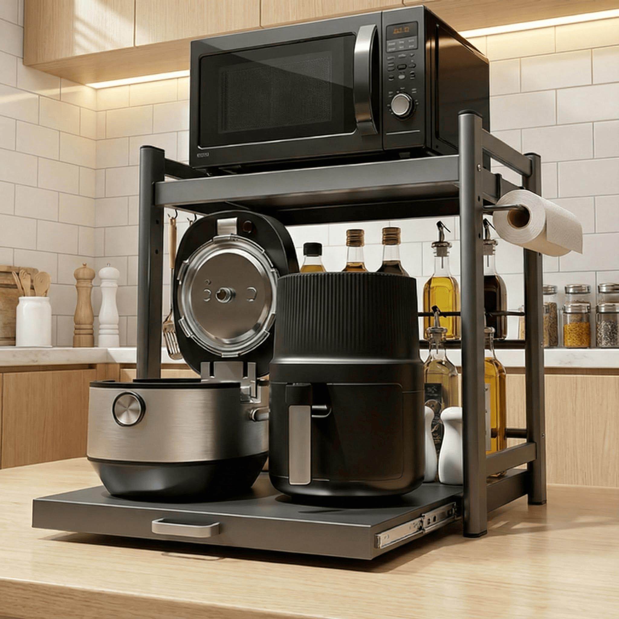 厨房微波炉置物架抽拉式支架台面多功能放电饭煲烤箱支架收纳架子,厨房/烹饪用具,微波炉置物架,淘宝优惠券,粉丝福利购,淘宝优惠卷