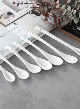 白色陶瓷小勺子调料勺调羹厨房调料罐小瓷勺短柄佐料勺商用咖啡勺