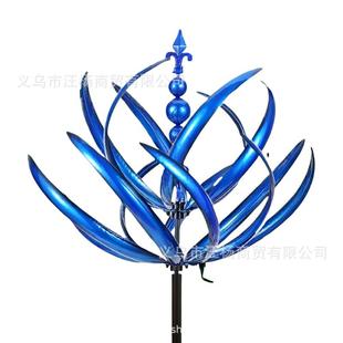 新品金属花园风车工艺品哈洛风旋转器3D陀螺风车铁艺地插