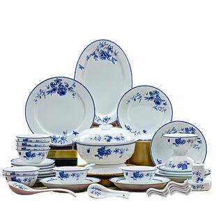 釉下彩陶瓷餐具套装景德镇青花瓷碗碟套装家用中式高温白瓷礼品