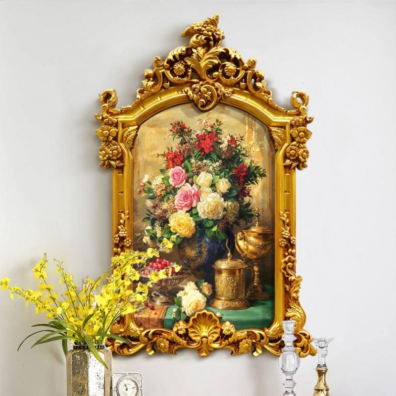 入户玄关装饰画走廊挂画简欧式花卉玫瑰花大芬油画卧室过道法式画