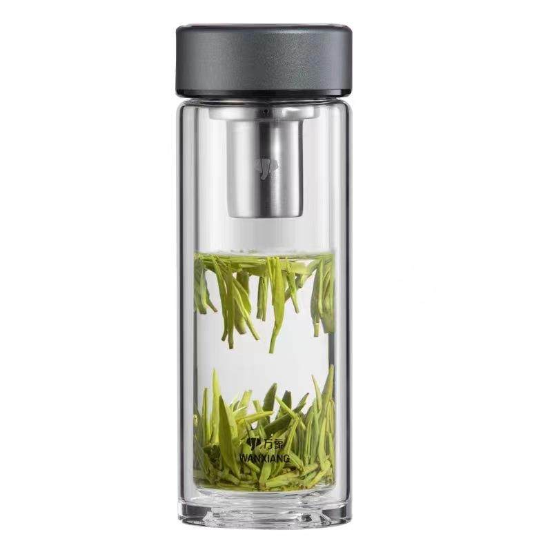 万象双层高硼硅玻璃水杯V382RL泡茶杯商务办公水杯车载370ML