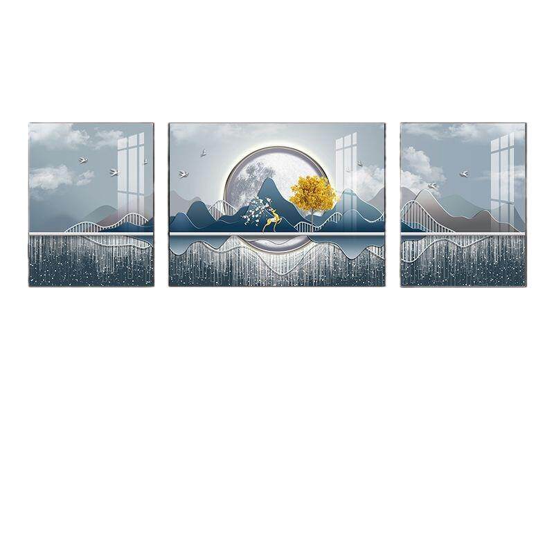 轻奢简约北欧风沙发背景墙三联画客厅装饰画挂画墙画免打孔奶油风