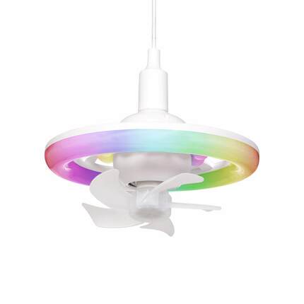新款E27螺口幻彩跑马风扇灯智能摇头LED餐厅厨房60度旋转吊扇灯