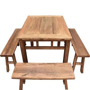 老榆木方桌茶桌旧门板榆木餐桌实木八仙桌复古禅意茶楼实木喝茶桌