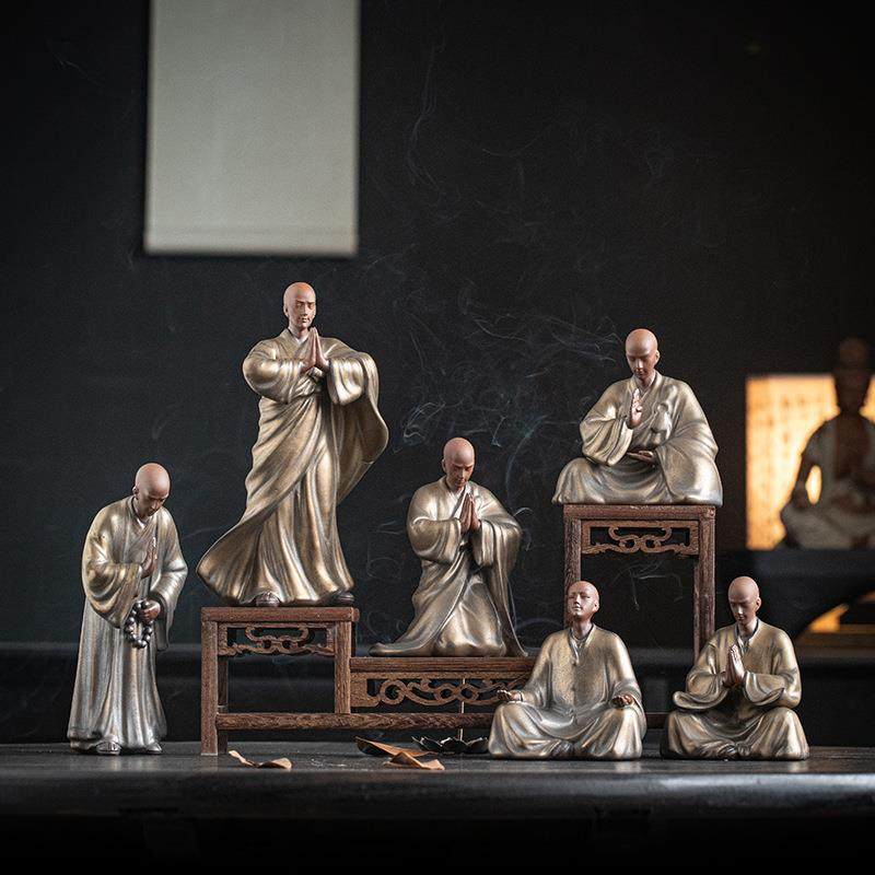 中式复古小和尚摆件陶瓷工艺品禅意家居茶室博古架装饰品庭院摆设