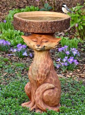 现货花园装饰树指工艺品狐狸刺猬兔子园艺蜂鸟喝水喂鸟器树脂摆件