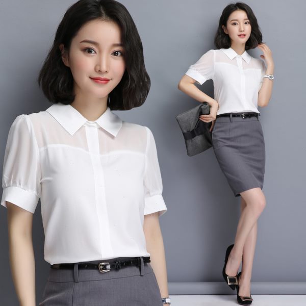 诗璐雅时尚职业装女装套裙夏短袖ol气质雪纺正装工作服面试装套装