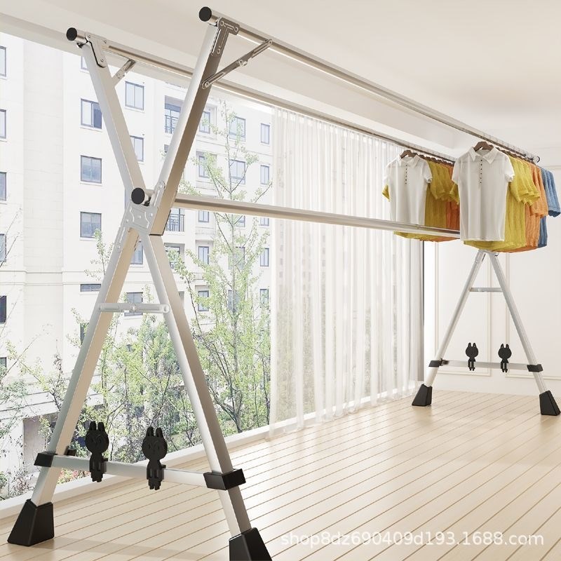 速发折叠晾衣架落地室内家凉台卧室不锈钢室外用伸缩神式晒被子杆