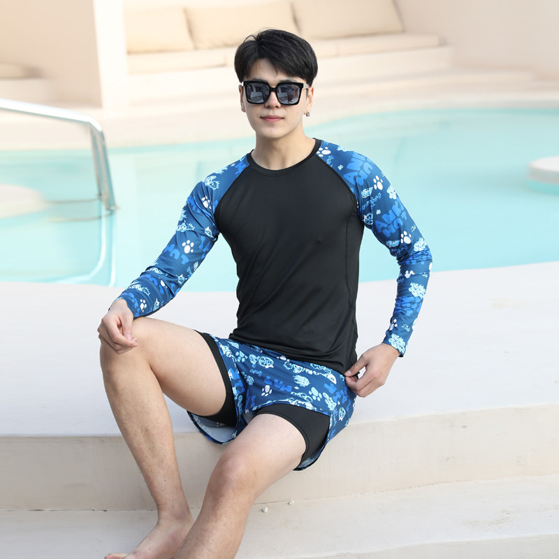 速发男士套装202新款防晒长防双层泳裤泡温泉上衣男生游泳袖尴尬