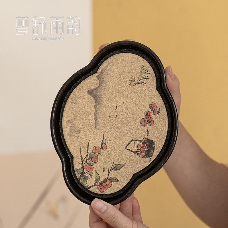 速发黑陶吸水茶承干泡台中式速干小型茶盘国功潮夫壶具配件盖碗茶