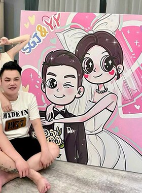 速发画蝶星主手绘油画公情侣闺蜜结婚新婚礼物送人生日装饰画
