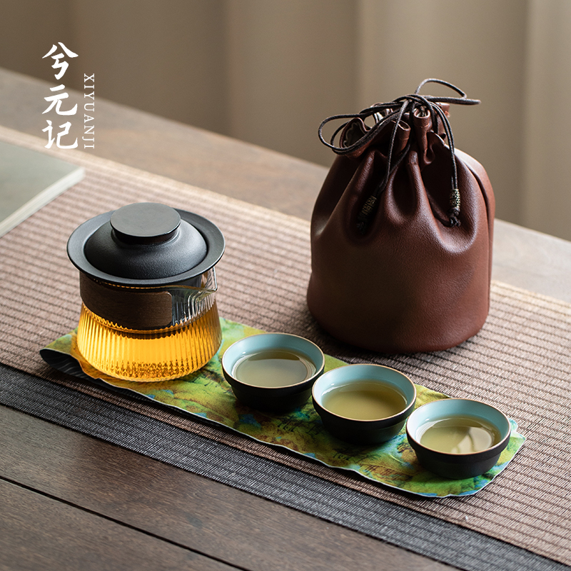 速发粗陶旅行茶具便携式包户外一壶三杯快杯游露营旅杯茶客泡茶套
