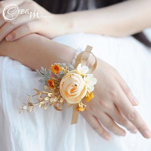 速发花批香槟金新郎胸花新娘手腕可伴娘手花伴郎襟花西式婚礼商