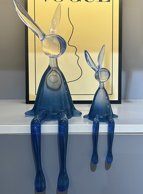 速发轻奢透明坐姿吊厅兔子摆件书柜客柜电视脚玄关样板间创意装饰